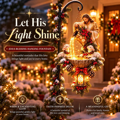 ✝️ Jesus Blessing Lighted Hanging Fountain™ – Christian Christmas Garden Decor