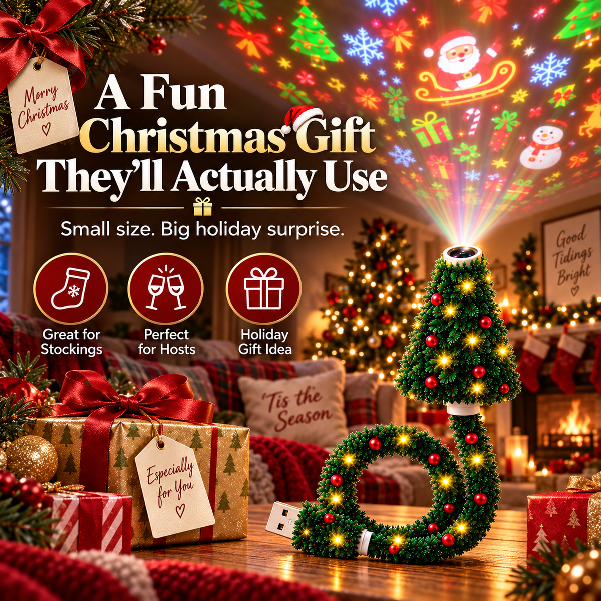 🔥LAST DAY 49% OFF -🎄USB Christmas Projection Lamp with 6 Festive Scenes