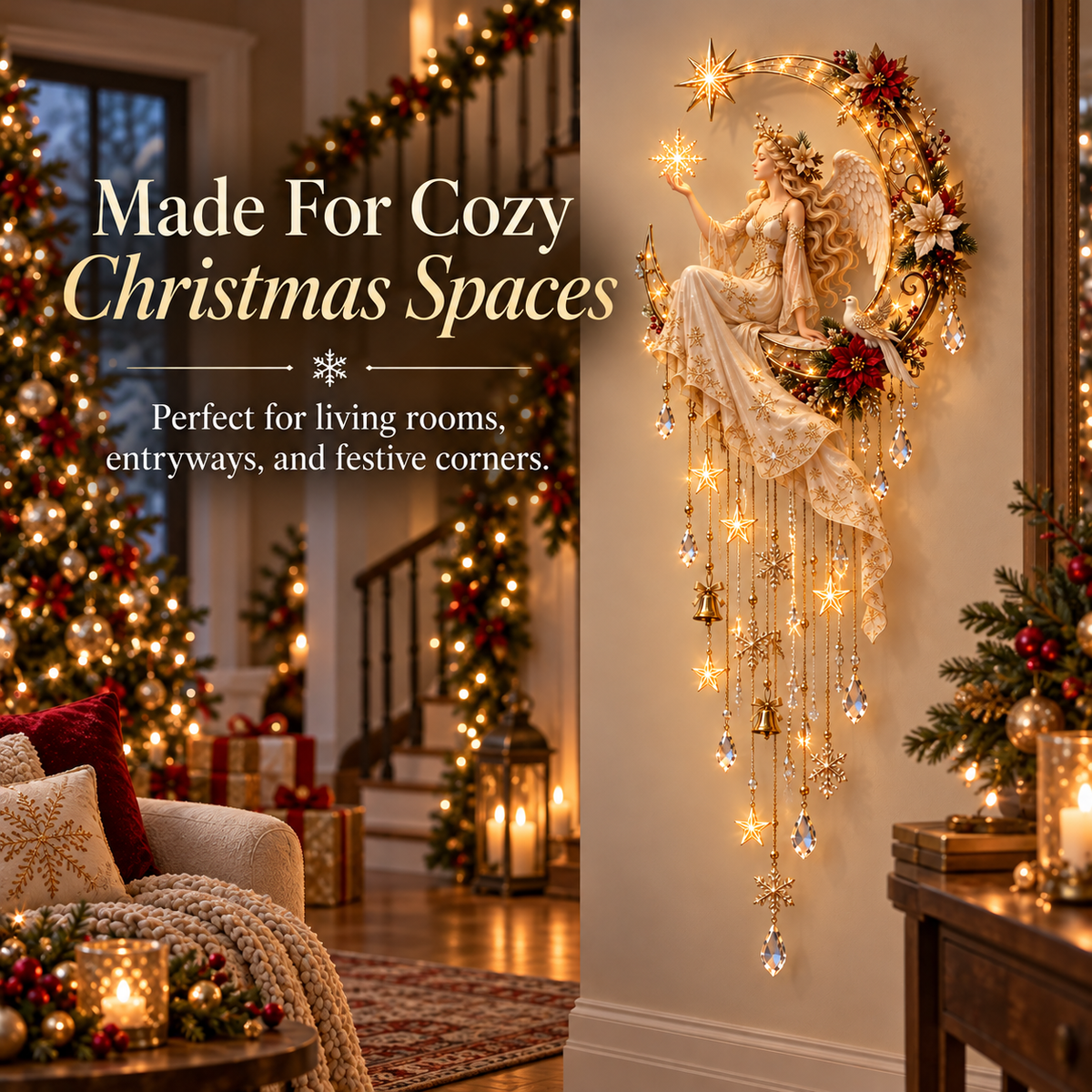 🔥 Last Day 60% OFF –Angel’s Moonlit Starfall™ – Lighted Christmas Angel Wall Decor