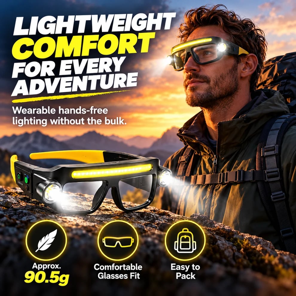 🔦 Rechargeable LED Light Glasses – Hands-Free, Wave Sensor & 5 Lighting Modes