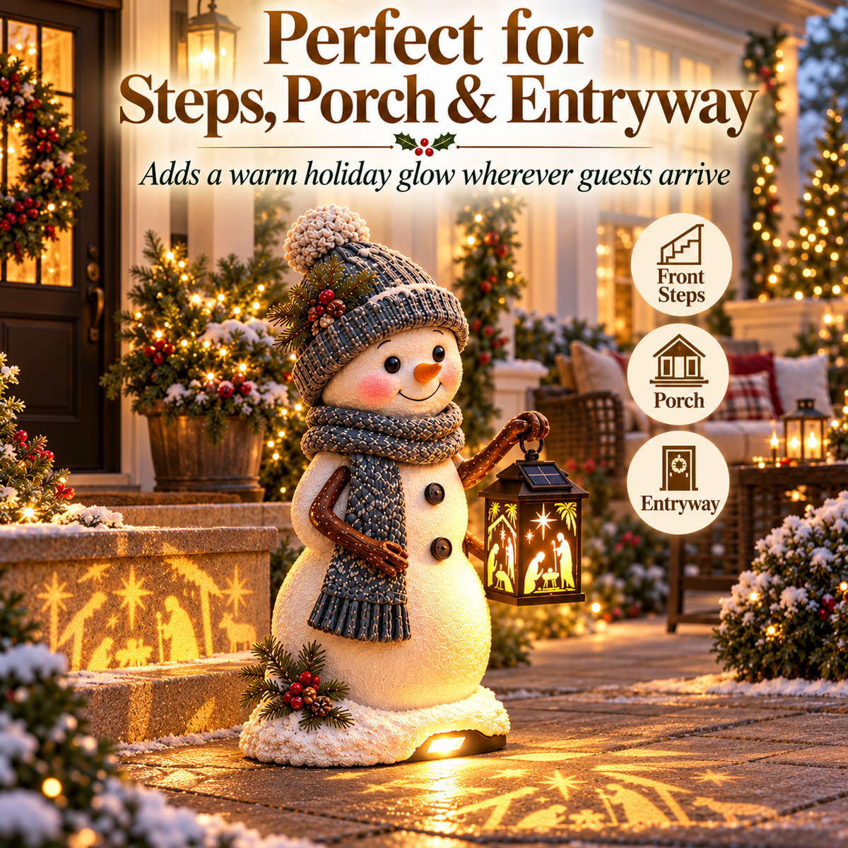 ⛄ Last Day 49% Snowman Nativity Glow™ – Solar Christmas Step Light with Holy Family Projection