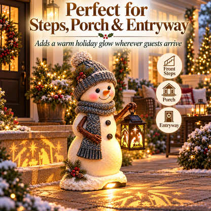 ⛄ Last Day 49% Snowman Nativity Glow™ – Solar Christmas Step Light with Holy Family Projection