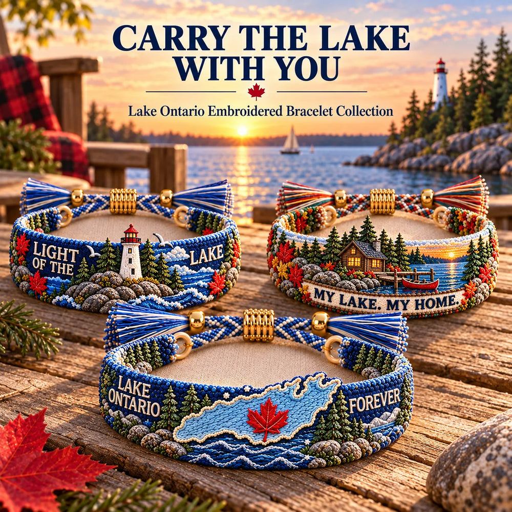 Lake Ontario embroidered bracelet collection with three scenic designs
