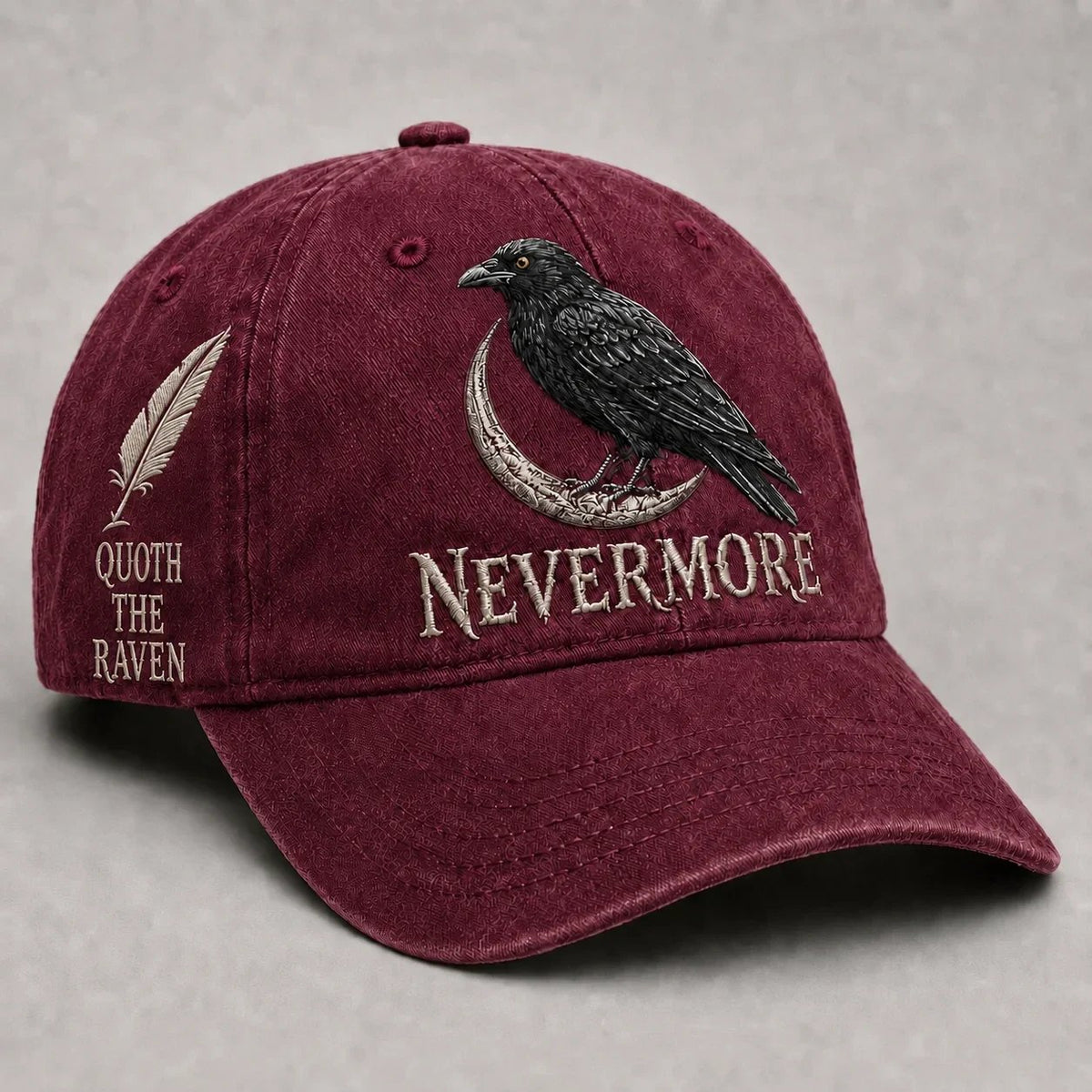 🐦 NEVERMORE Raven Gothic Cap – Premium Embroidered Literary Cap | Full Embroidery • Adjustable Fit • Vintage Black Style 🌙