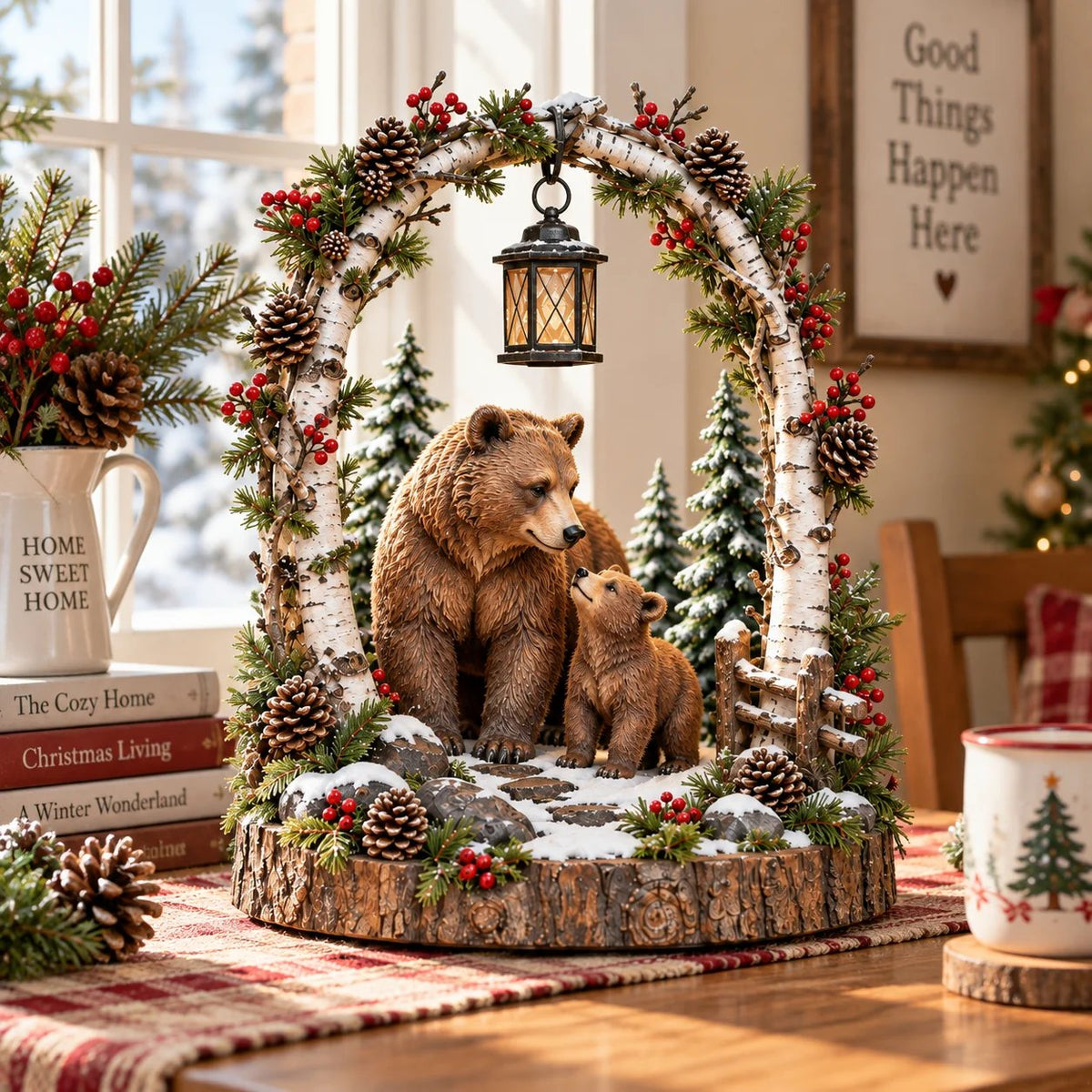 🔥LAST DAY 50% OFF - 🐻Woodland Bear Family Lantern – Lighted Christmas Forest Tabletop Decor 🎄