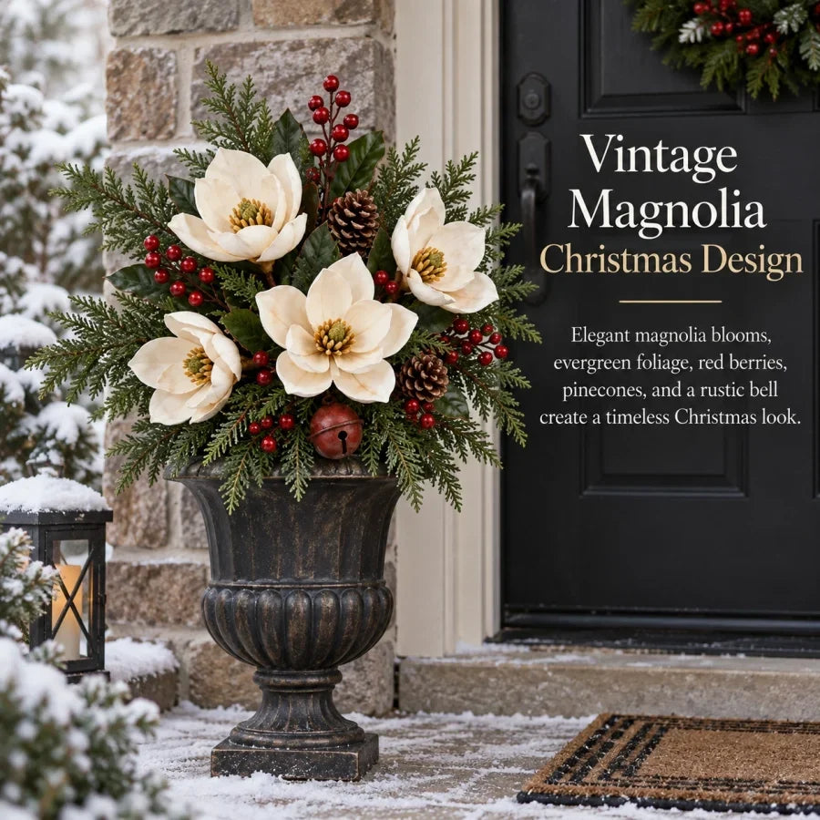 Vintage Magnolia Christmas Planter Pick