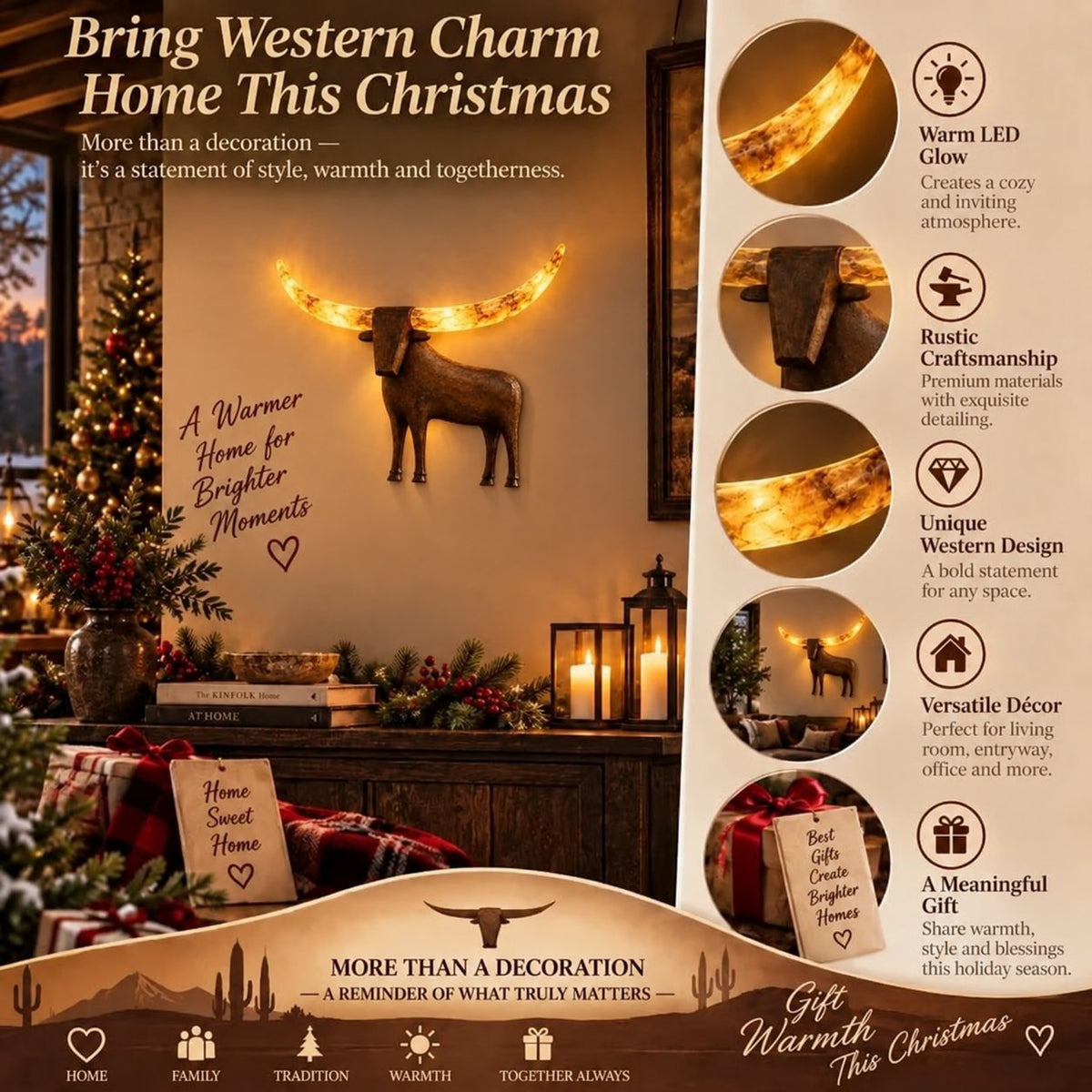 🐮✨Illuminated Longhorn Wall Sculpture – Rustic Western LED Wall Decor🌙