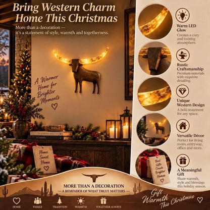 🐮✨Illuminated Longhorn Wall Sculpture – Rustic Western LED Wall Decor🌙