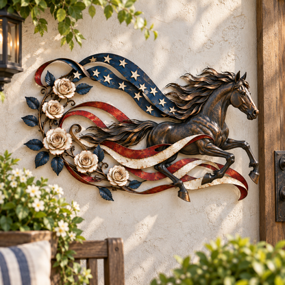 🇺🇸🐎Patriotic Horse American Flag Metal Wall Decor