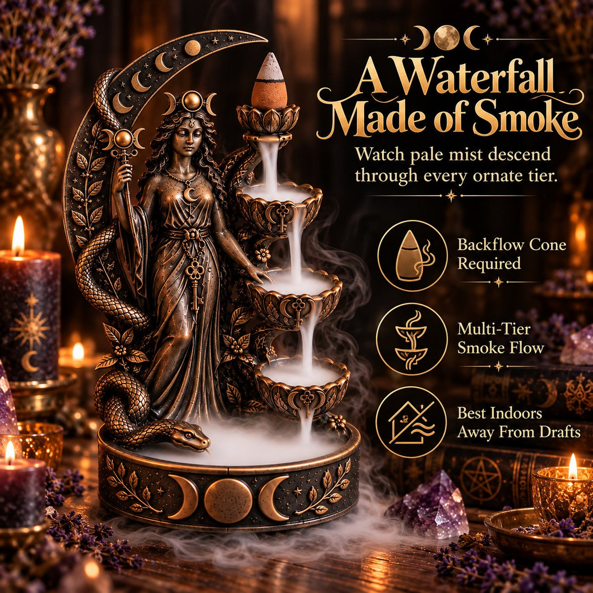 🔥LAST DAY 50% OFF - 🌙 Hecate’s Key | Triple Moon Backflow Incense Burner