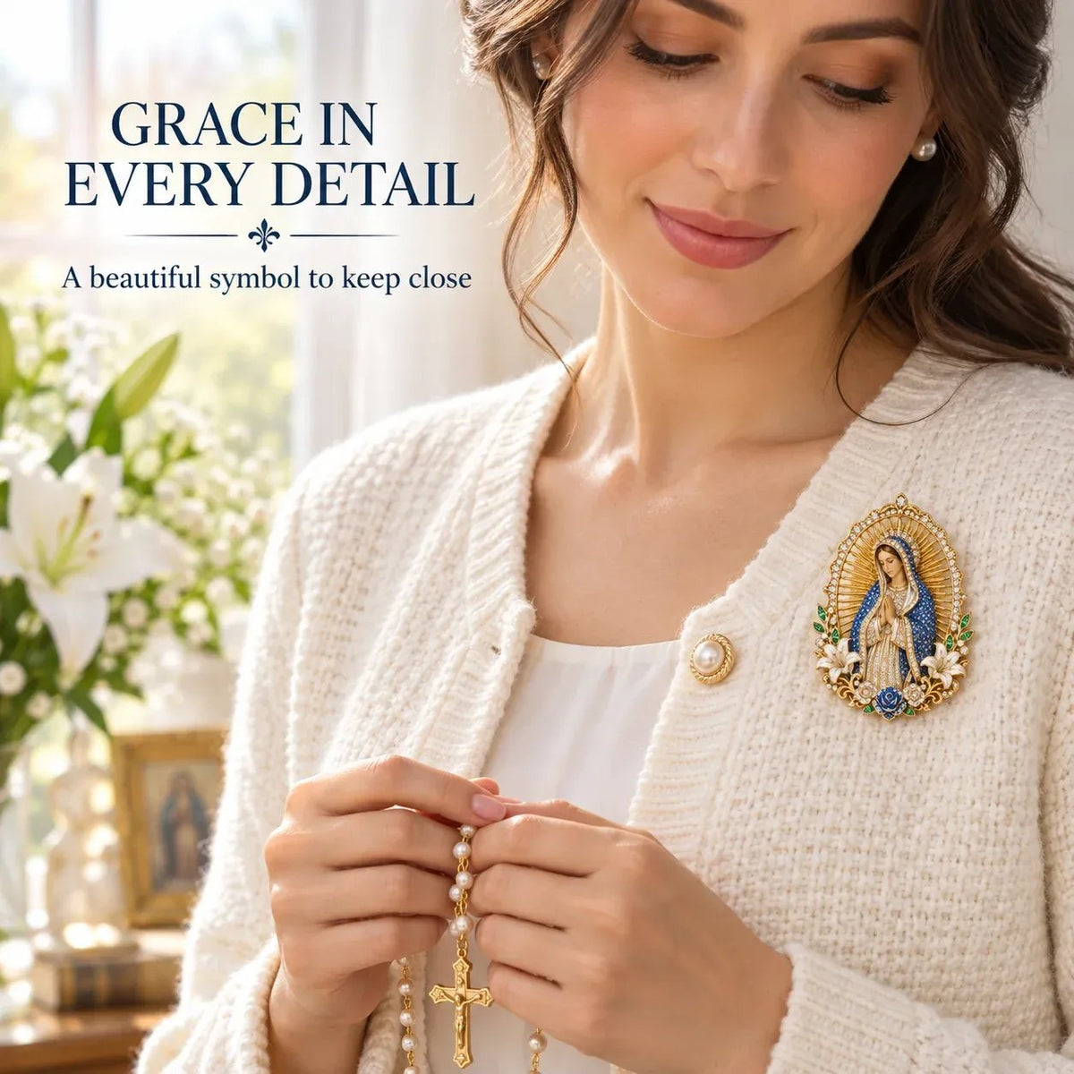 🔥LAST DAY 50% OFF - ✝️ 3D Jesus & Mary Sacred Devotion Pin | Gold-Tone Crystal Christian Brooch ❤️