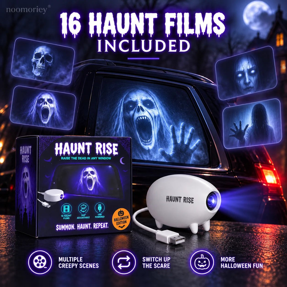 🎃 Halloween Window Projector ✨ 16 Spooky Movies – USB-Powered Halloween Decoration