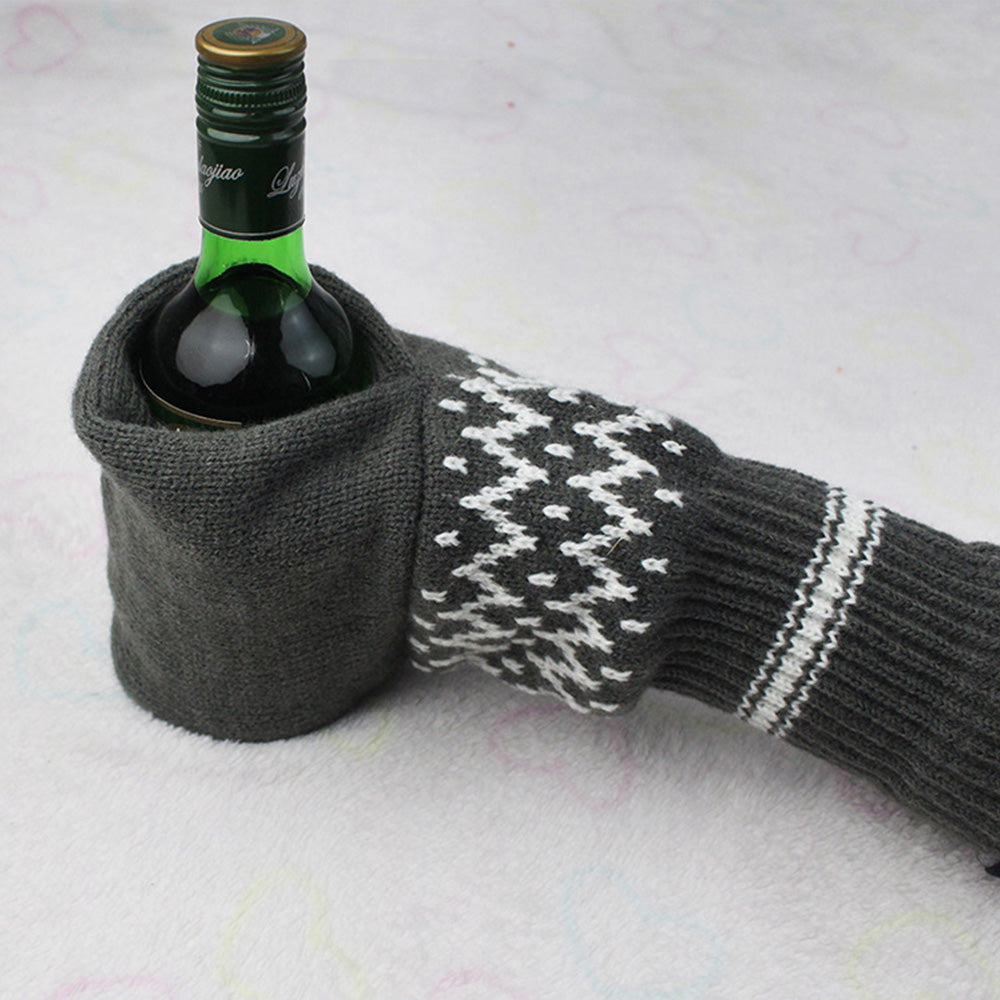 Winter Knit Beer Bottle Gloves｜Striped Drink Cooler Sleeve