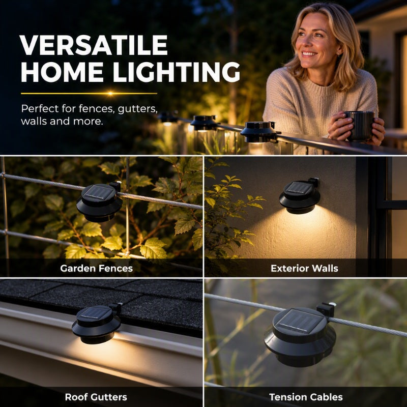 ☀️ Solar LED Gutter Wall Light – Wireless Outdoor Lighting for Fences, Decks & Paths